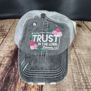 KATYDID Trucker Hat Trust in the Lord Embroidered Distressed Gray NEW Ball Cap